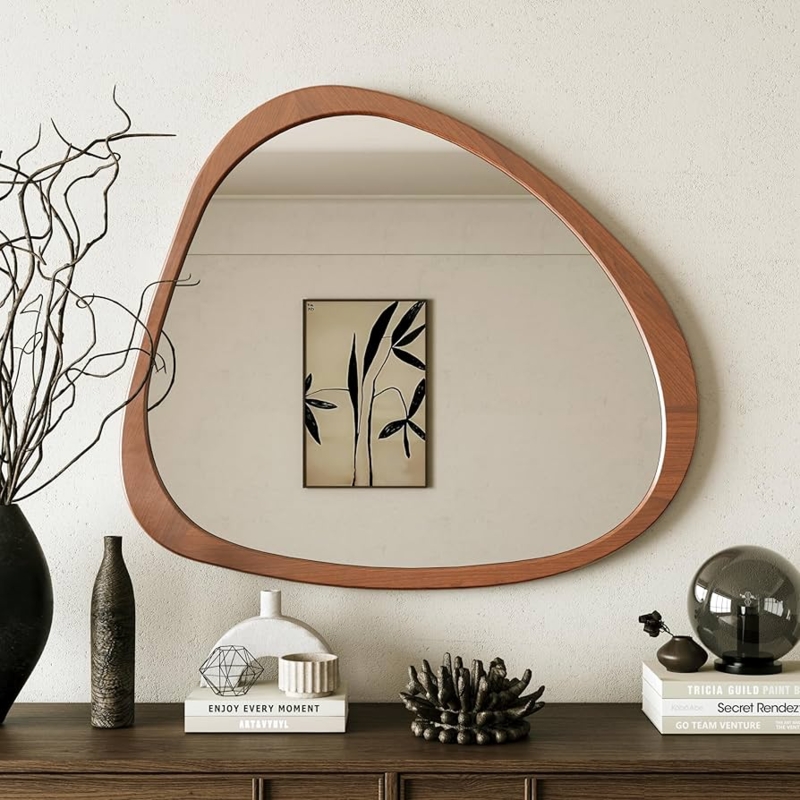 Wall Mirror, Large Asymmetrical Wood Frame for Minimalist Entryway Decor
