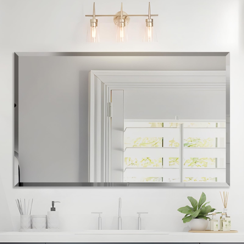 Wall Mirror Large Format Frameless Beveled Edge Double Vanity