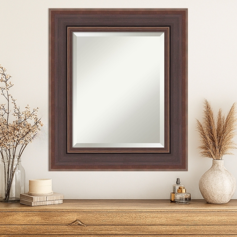 Wall Mirror Large Rectangular Bronze Finish Beveled Edge Wide Frame