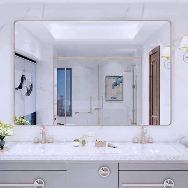 Wall Mirror Large Rectangular Brushed Nickel Slim Frame Vanity Decor