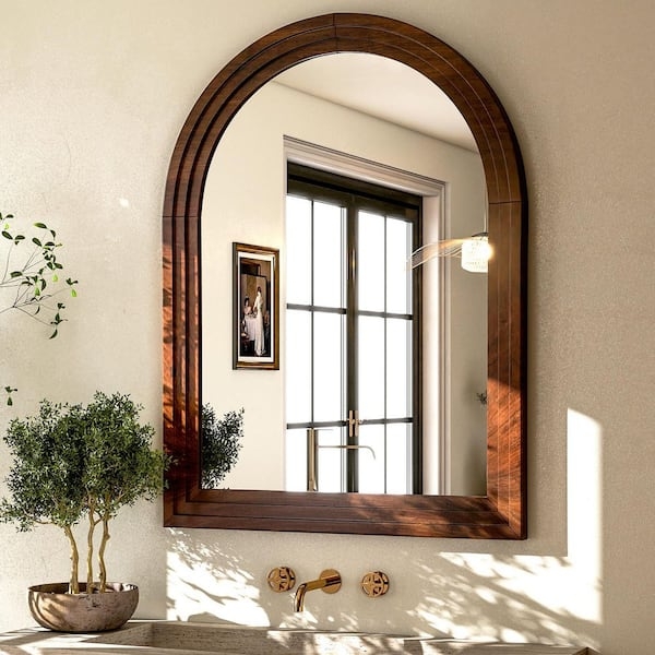 Wall Mirror Large Rectangular Wood Toned Frame Transitional