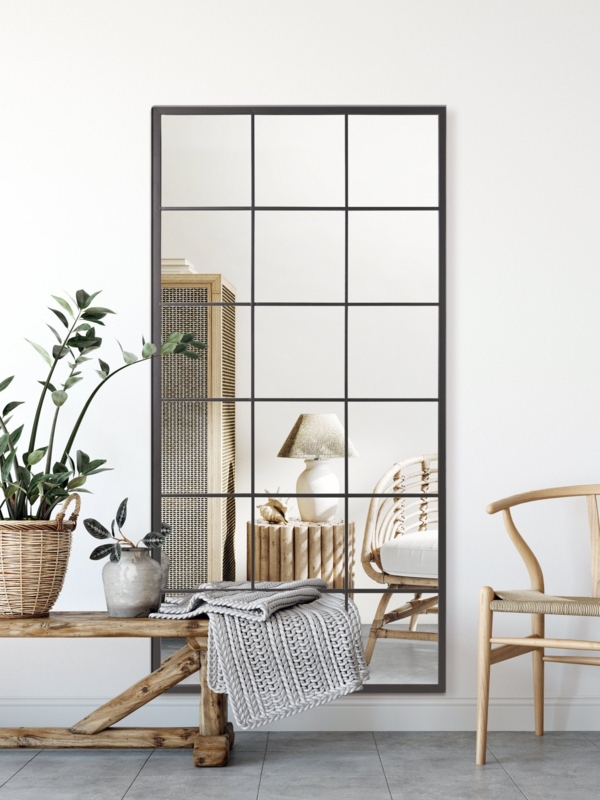 Wall Mirror, Large Statement Grid Mirror, Floor Leaning Design, Windowpane