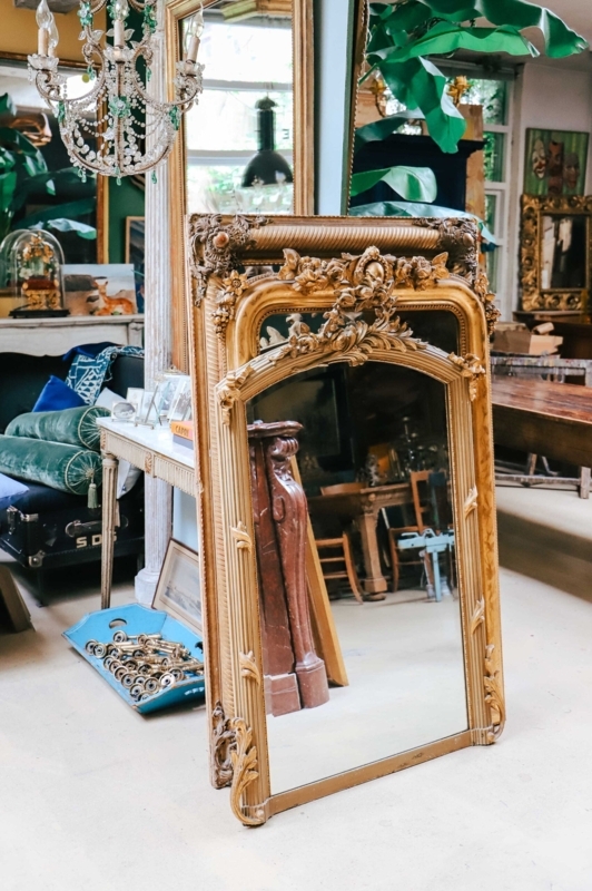 Wall Mirror Louis XVI Style Fluted Frame Ornate Crest Gilded Finish