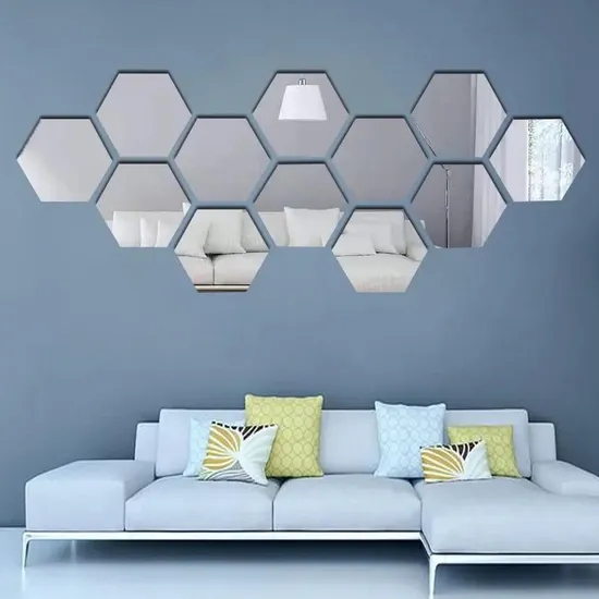 Wall Mirror: Matte Black Metal Hexagon with Thin Bezel Silhouette