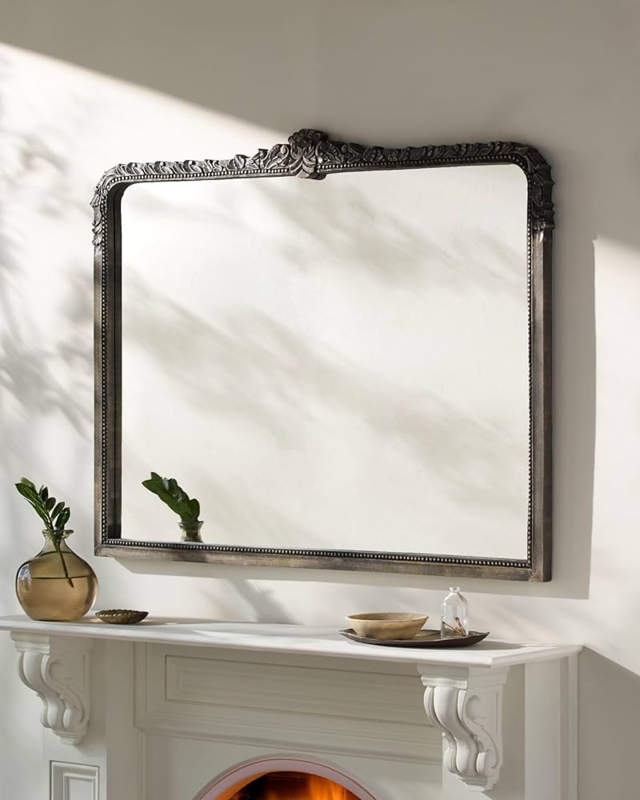 Wall Mirror: Matte Black Triple Arch Textured Wood Frame Vanity