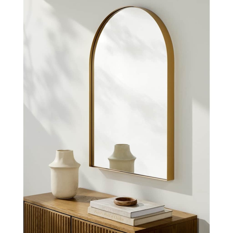 Wall Mirror: Matte Finish Thin Frame with Decorative Crested Top Arch