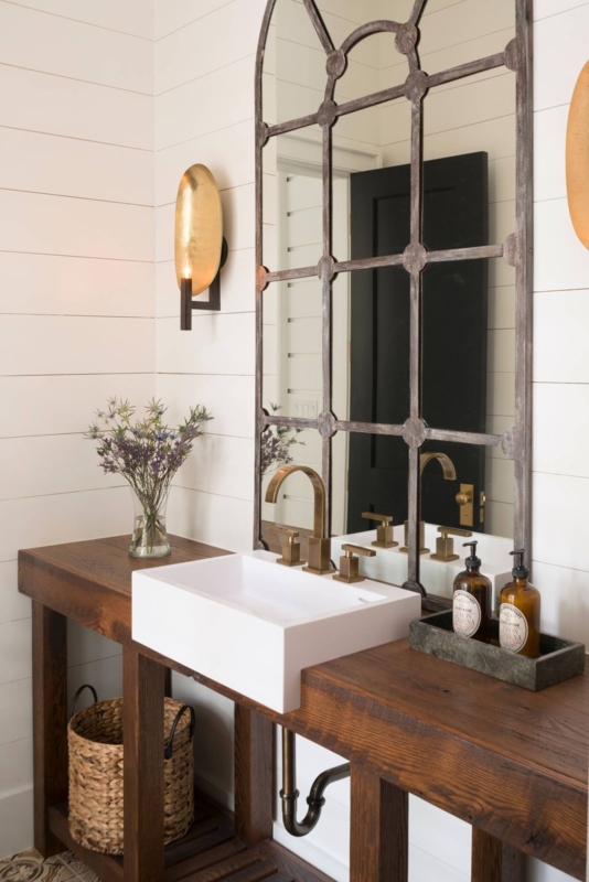 Wall Mirror, Metal Grid Mirror Over Sink, Arched Top, Rustic Industrial