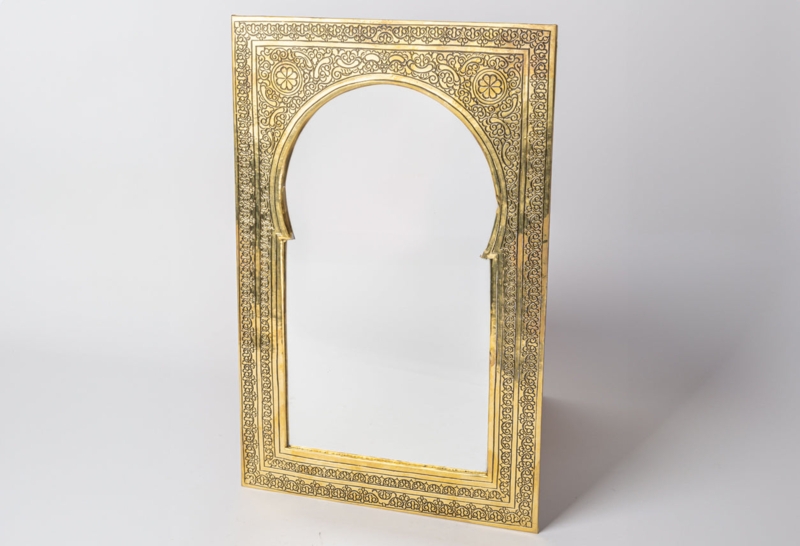 Wall Mirror Mihrab Arch Silhouette Hand Punched Metal Gold Brass Finish