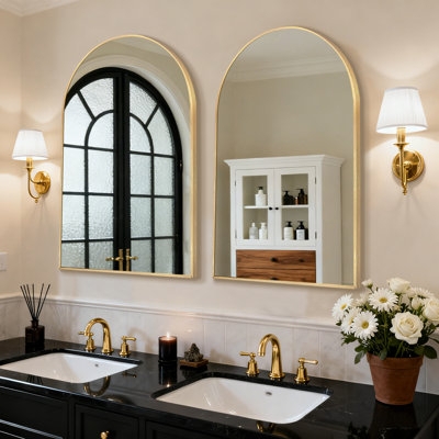 Wall Mirror: Minimalist Thin Metal Frame Arched Top Contemporary Flat