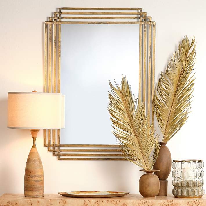 Wall Mirror Multi-Arched Top Hammered Metal Frame Antique Brass Finish