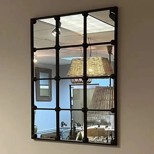 Wall Mirror Multi Pane Arched Top Metal Windowpane Grid Minimalist