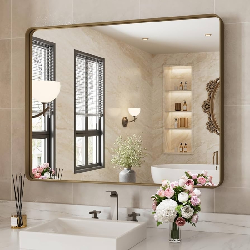Wall Mirror Oil Rubbed Thin Profile Frame, Modern Farmhouse.