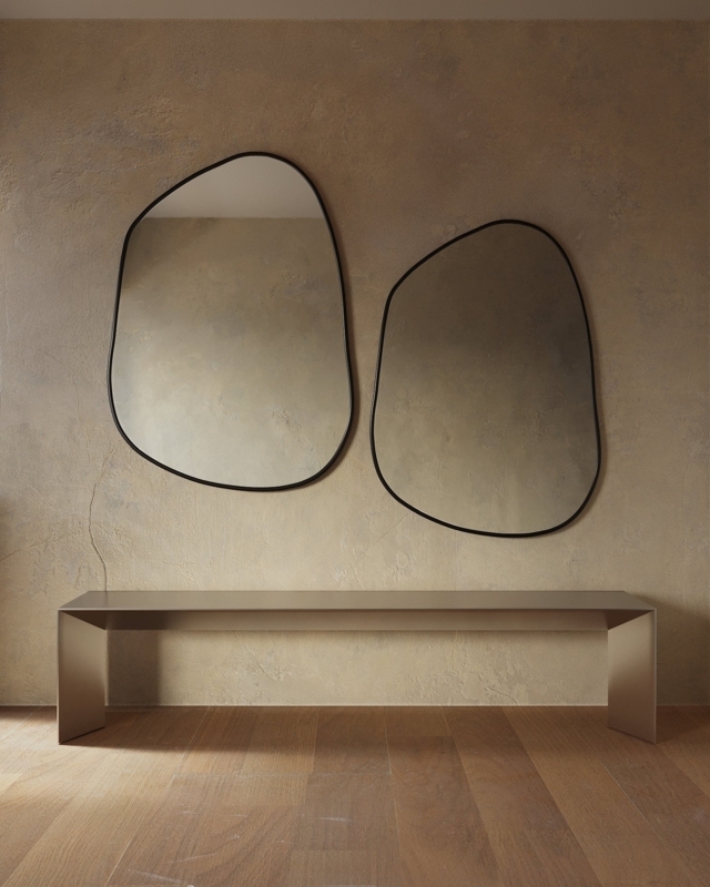 Wall Mirror: Organic Wabi Sabi Thin Black Frame Irregular