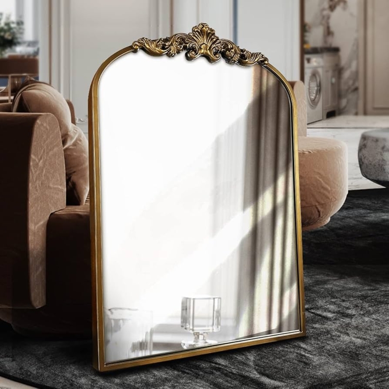 Wall Mirror Ornate Baroque Crest Arched Silhouette Mantle Decor