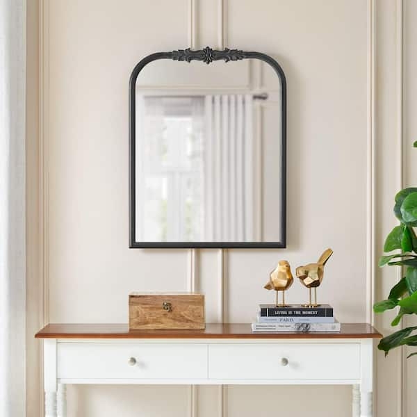 Wall Mirror: Ornate Black Arched Frame, French Country Decor