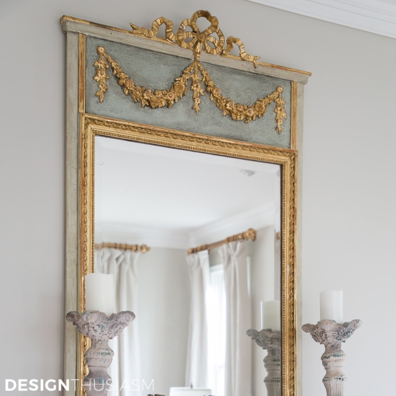 Wall Mirror: Ornate Gilded Arched Frame with Crown Crest Detail