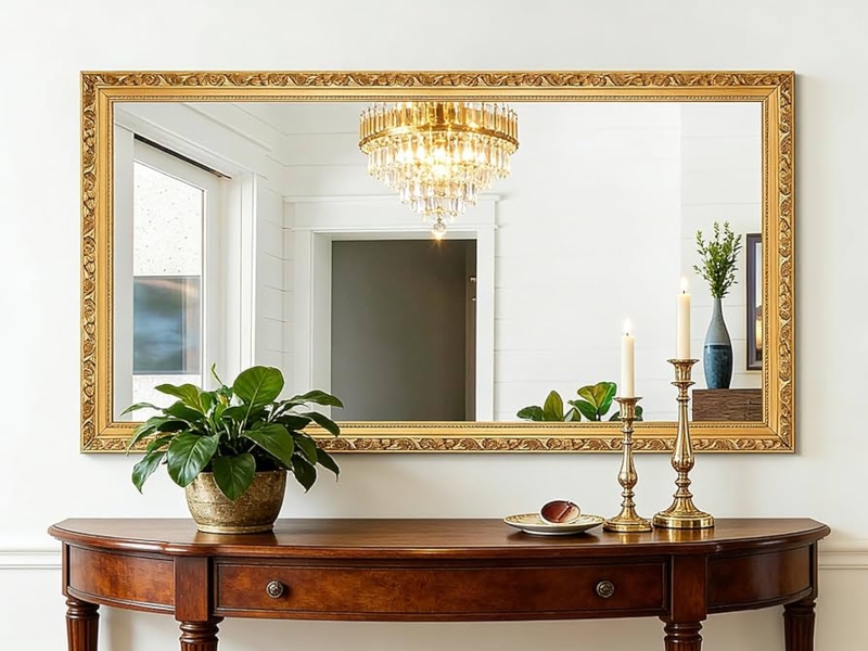 Wall Mirror Ornate Scrolling Frame Antique Gold Finish Baroque Style