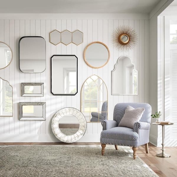 Wall Mirror Ornate Scrollwork Arched Top Beveled Glass