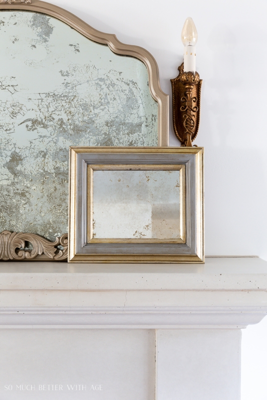 Wall Mirror Ornate Silver Molding Mottled Antiqued Glass Rectangular