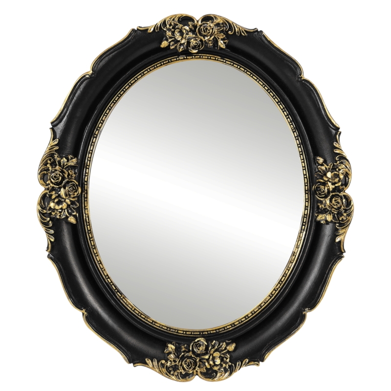Wall Mirror Oval Shape Floral Carvings Matte Finish Vintage Style