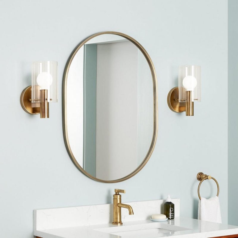 Wall Mirror Oval Silhouette Decorative Finials Antique Brass Finish