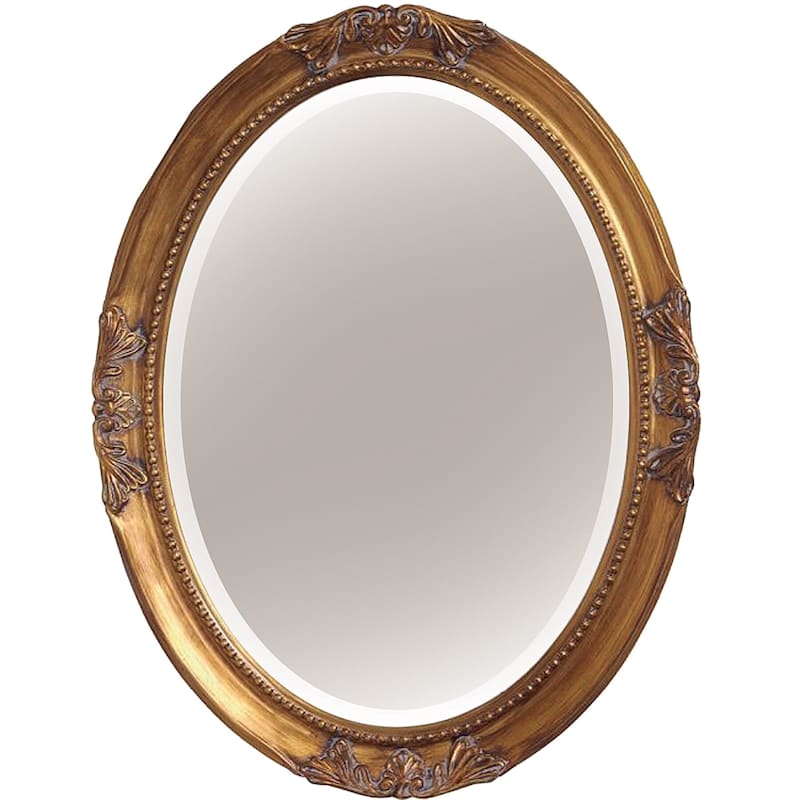 Wall Mirror Oval Silhouette Elaborate Scrolled Frame Antique Finish