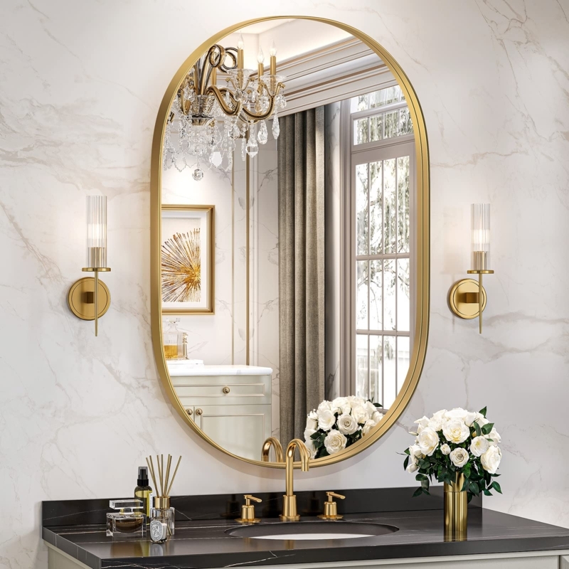 Wall Mirror Oval Silhouette Thin Metal Frame Minimalist