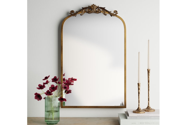 Wall Mirror Oversized Circular Thin Frame Wood Toned Mid-Century