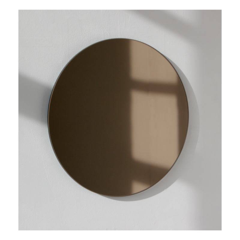 Wall Mirror Oversized Frameless Round Design, Bronze Tinted Glass.