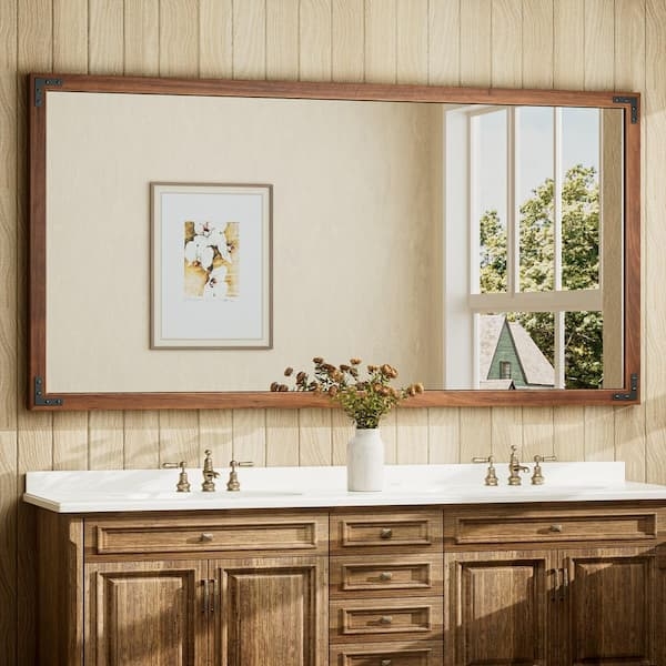 Wall Mirror Oversized Horizontal Rustic Wood Frame Double Vanity Layout