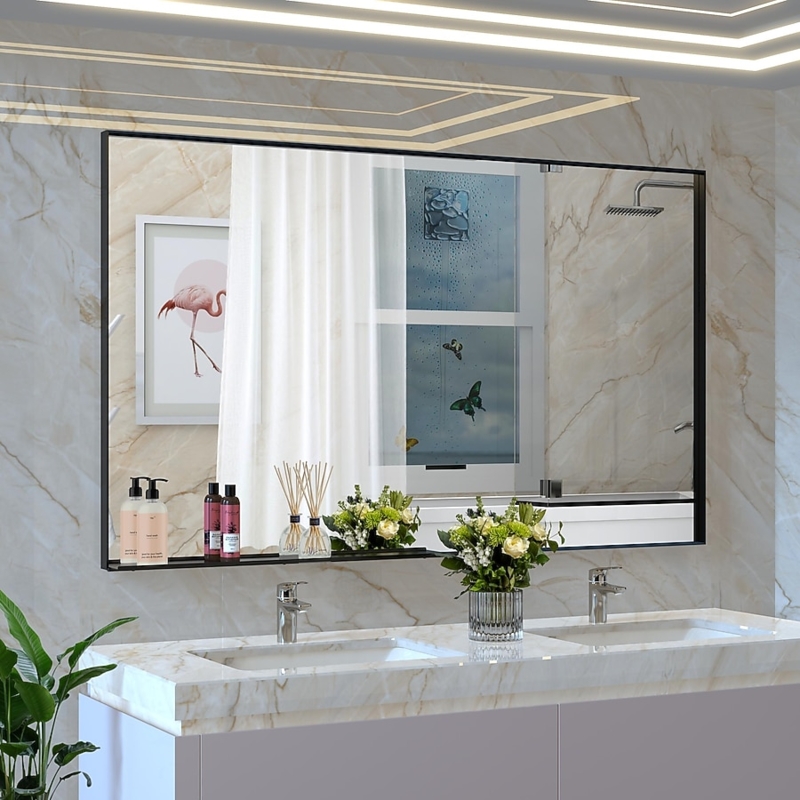 Wall Mirror Oversized Rectangular Matte Finish Ultra Thin Frame Minimalist