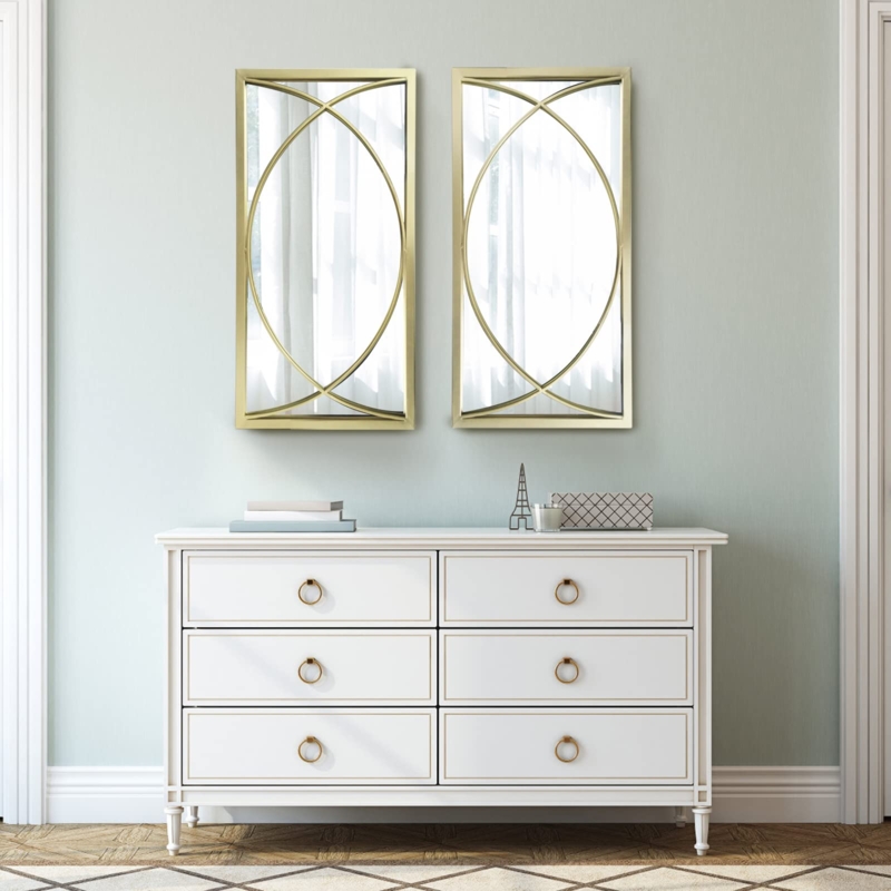 Wall Mirror Pair: Slim Metal Frame with Soft Rounded Corners
