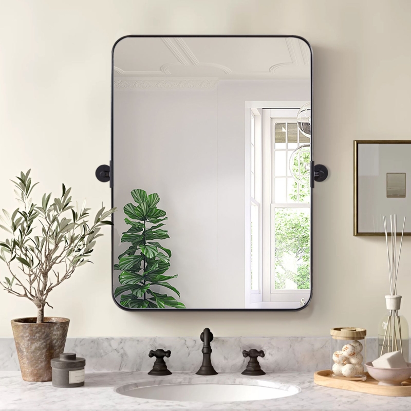 Wall Mirror Pivot Mounting, Black Frame Modern Pivot Bathroom Mirror