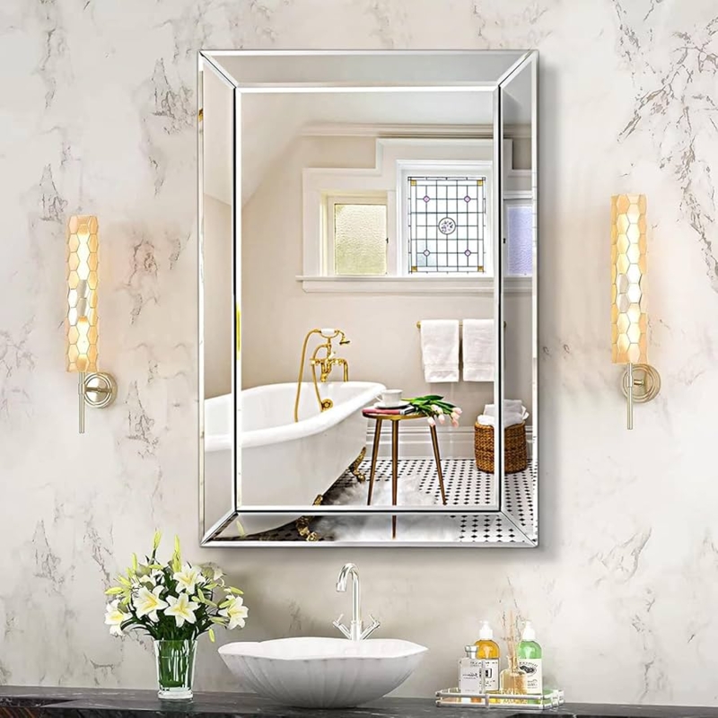 Wall Mirror Polished Beveled Edge Frameless Rectangular Bathroom Vanity