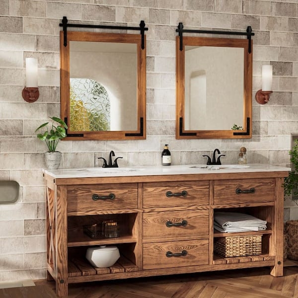 Wall Mirror Rectangular Barn Door Hardware Weathered Brown