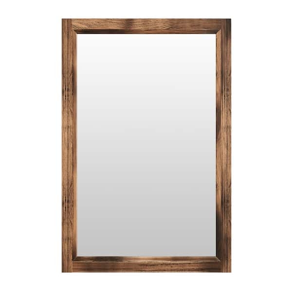 Wall Mirror Rectangular Dark Brown Wood Grain Wide Frame Matte