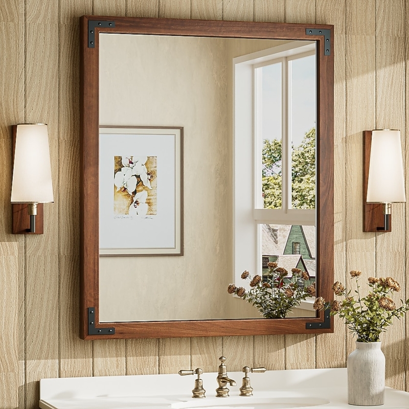 Wall Mirror Rectangular Espresso Brown Beveled Frame Mitered Corners