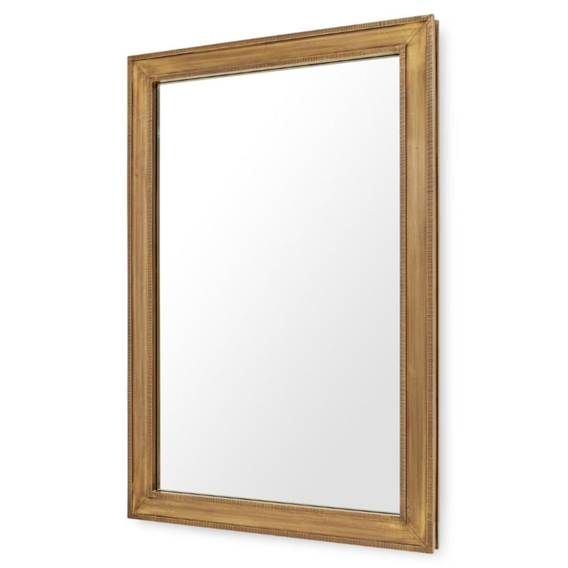 Wall Mirror Rectangular Frame Sheathed Finish Antique Brass Large Scale