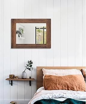 Wall Mirror Rectangular Rustic Natural Wood Grain Wide Frame
