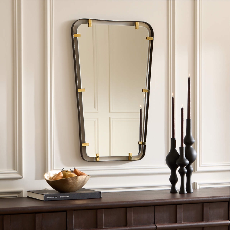 Wall Mirror Rectangular Silhouette Mixed Metal Finish Brass Accent Ledge