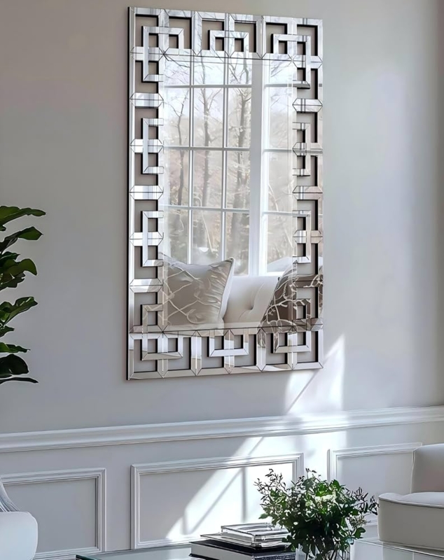Wall Mirror Rectangular Venetian Style Frame Decorative Rosettes Beveled