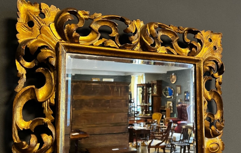 Wall Mirror Regency Style Scrolling Frame Leaf Motifs Gilt Finish