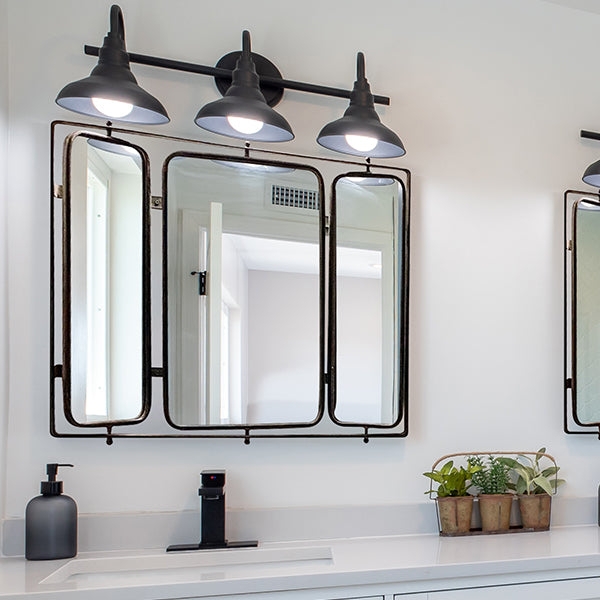 Wall Mirror, Rotating Frame Mechanism, Towel Bar Base, Charcoal Metal