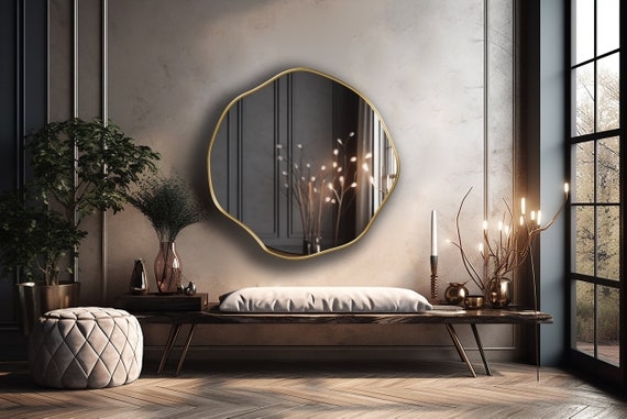Wall Mirror Round Asymmetrical Scalloped Edge Glam Decor