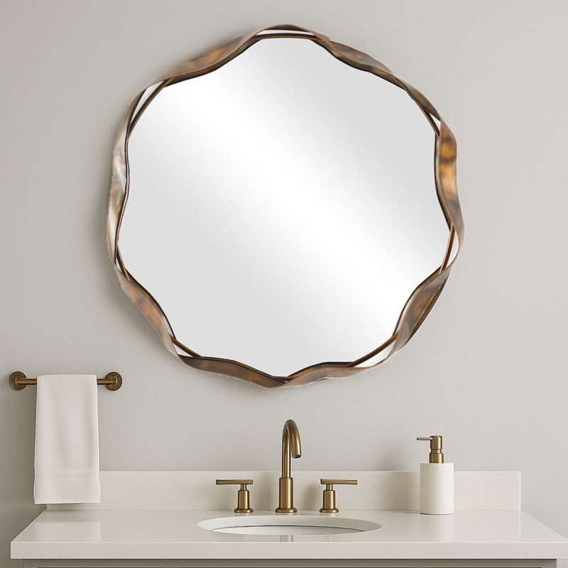 Wall Mirror Round Champagne Finish, Layered Circular Frame.
