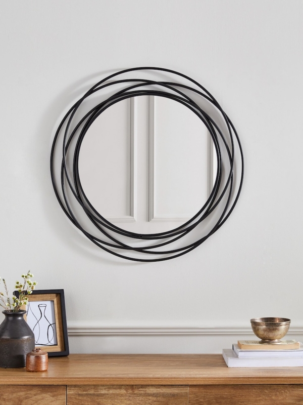 Wall Mirror Round Geometric Wire Frame Industrial Sunburst Decor