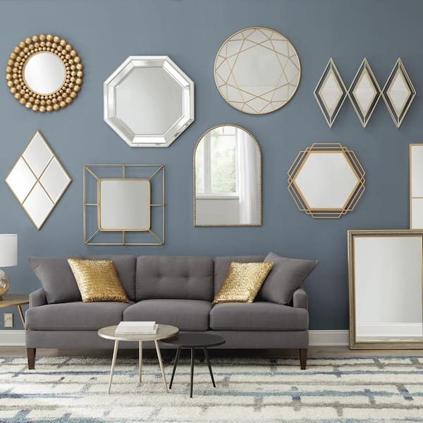 Wall Mirror Round Gold Spherical Accents Bubble Frame Glam