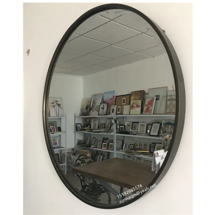 Wall Mirror Round Large Scale Metal Thin Frame Industrial Vanity