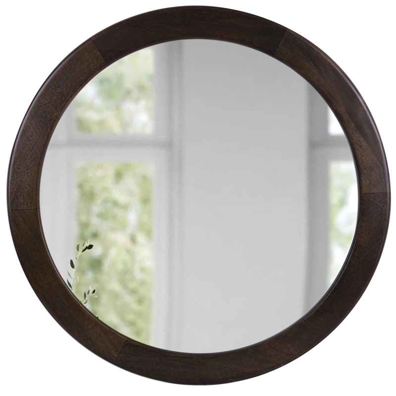 Wall Mirror Round Modern Walnut Circular Deep Recessed Frame