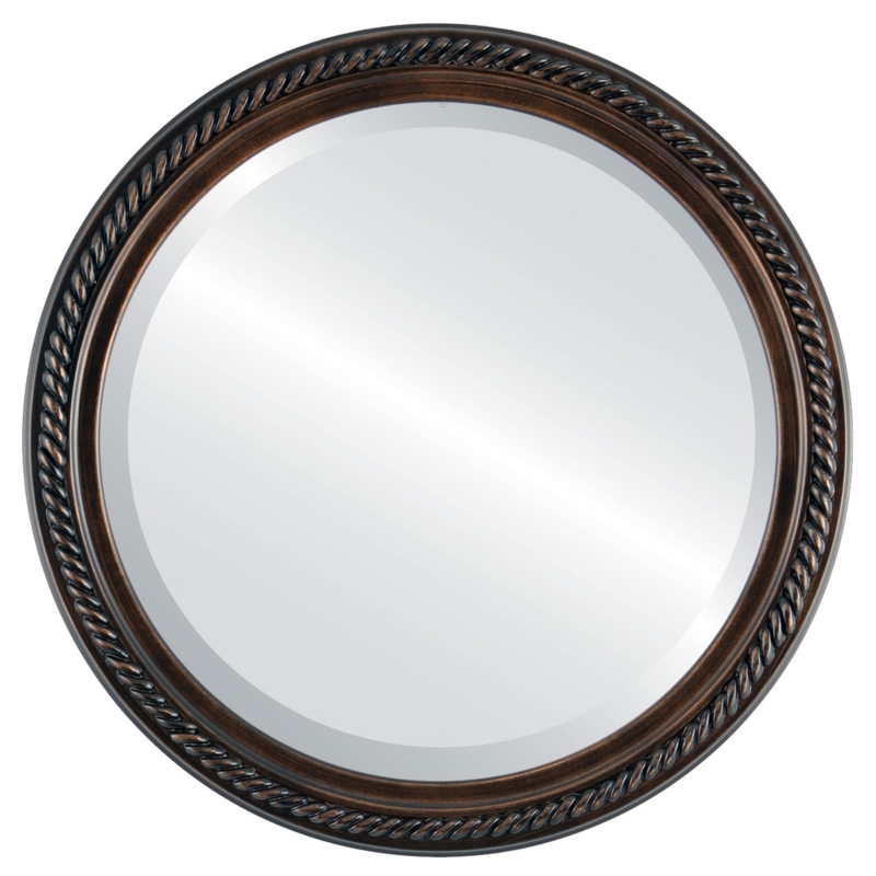 Wall Mirror Round Rubbed Finish Beveled Edge, Transitional Style.